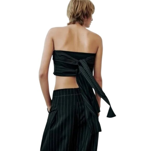 Zara black pinstripe strapless multi-position bandeau crop top size XS - Picture 4 of 9